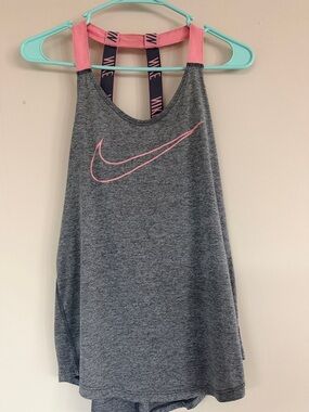 Nike Gray Tank with Pink Swoosh and Pink Strap Accents